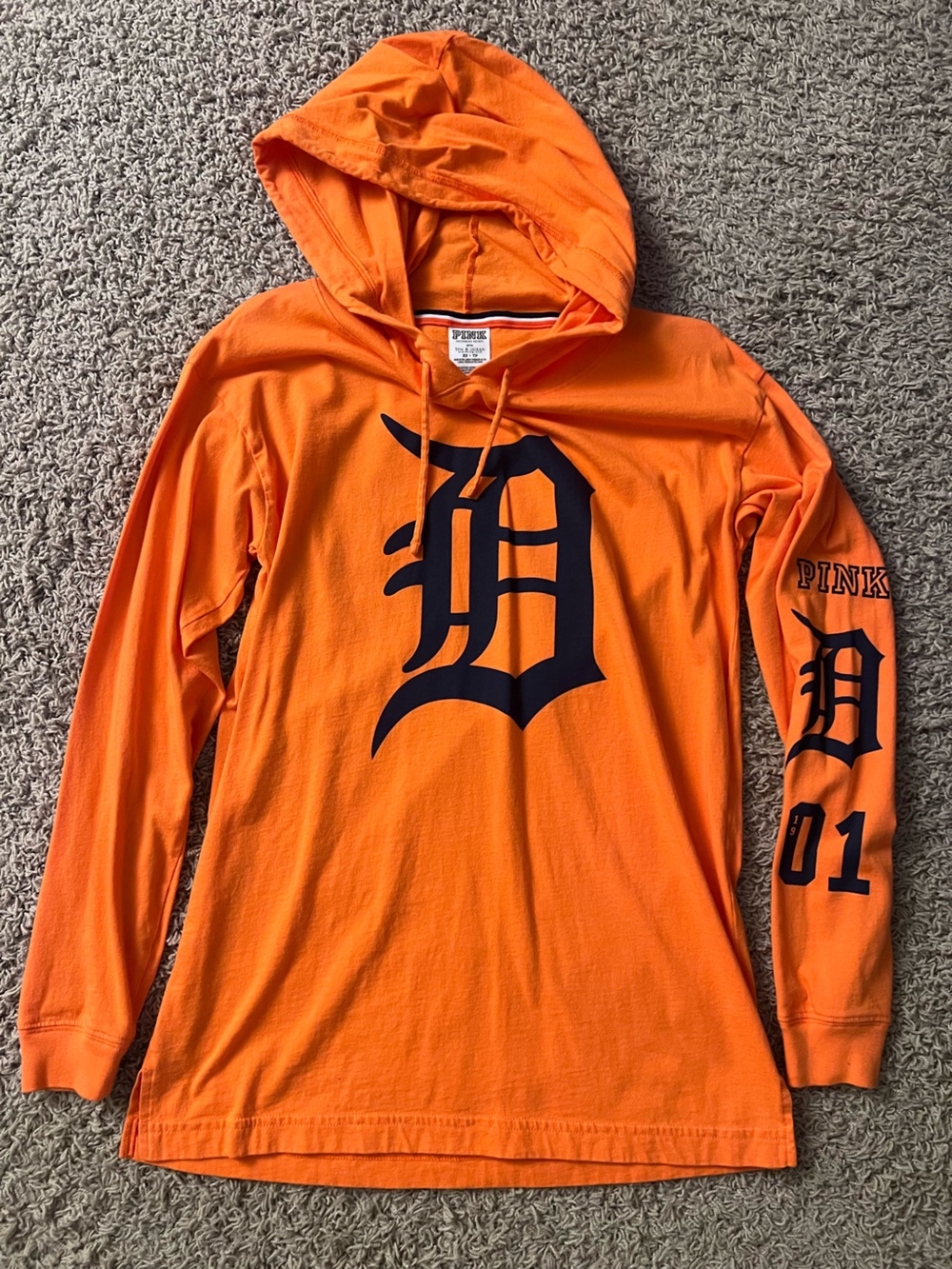New Vintage PINK Victoria's Secret Women’s Orange Detroit Tigers Hoodie Shirt XS